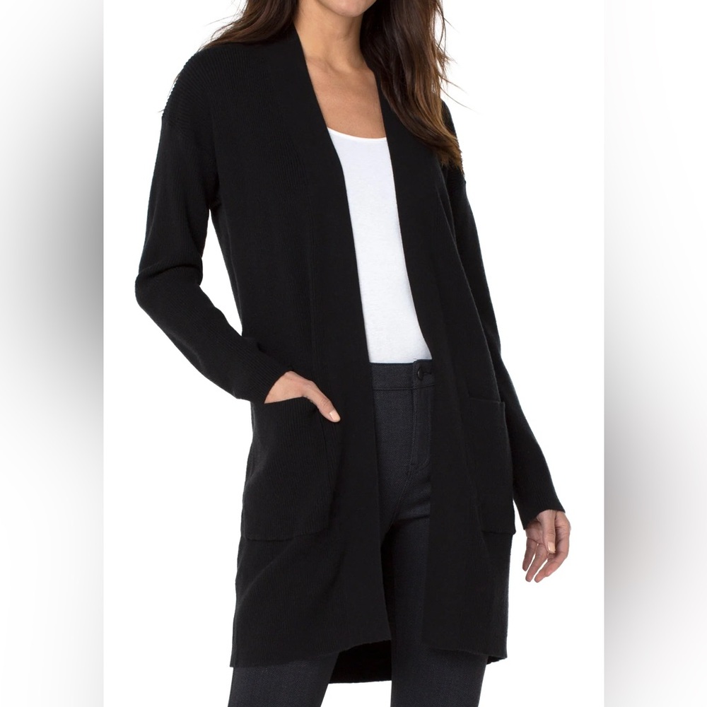 Liverpool NWT Open Front Cardigan Sweater XL Black Long Length Classic Basic